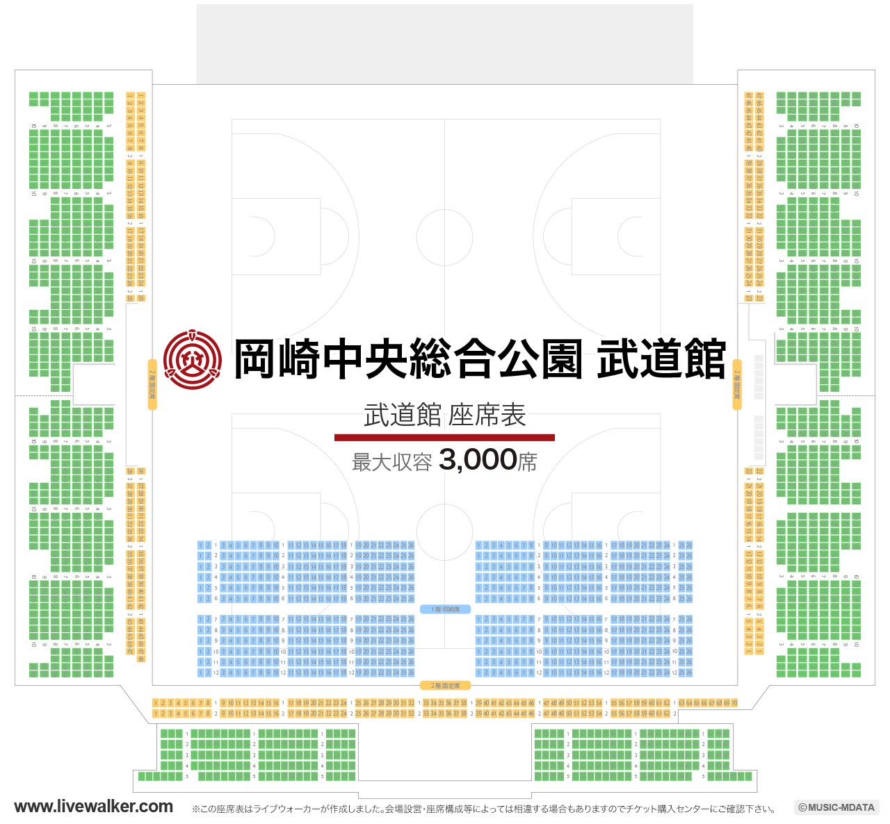 岡崎中央総合公園 武道館武道館の座席表