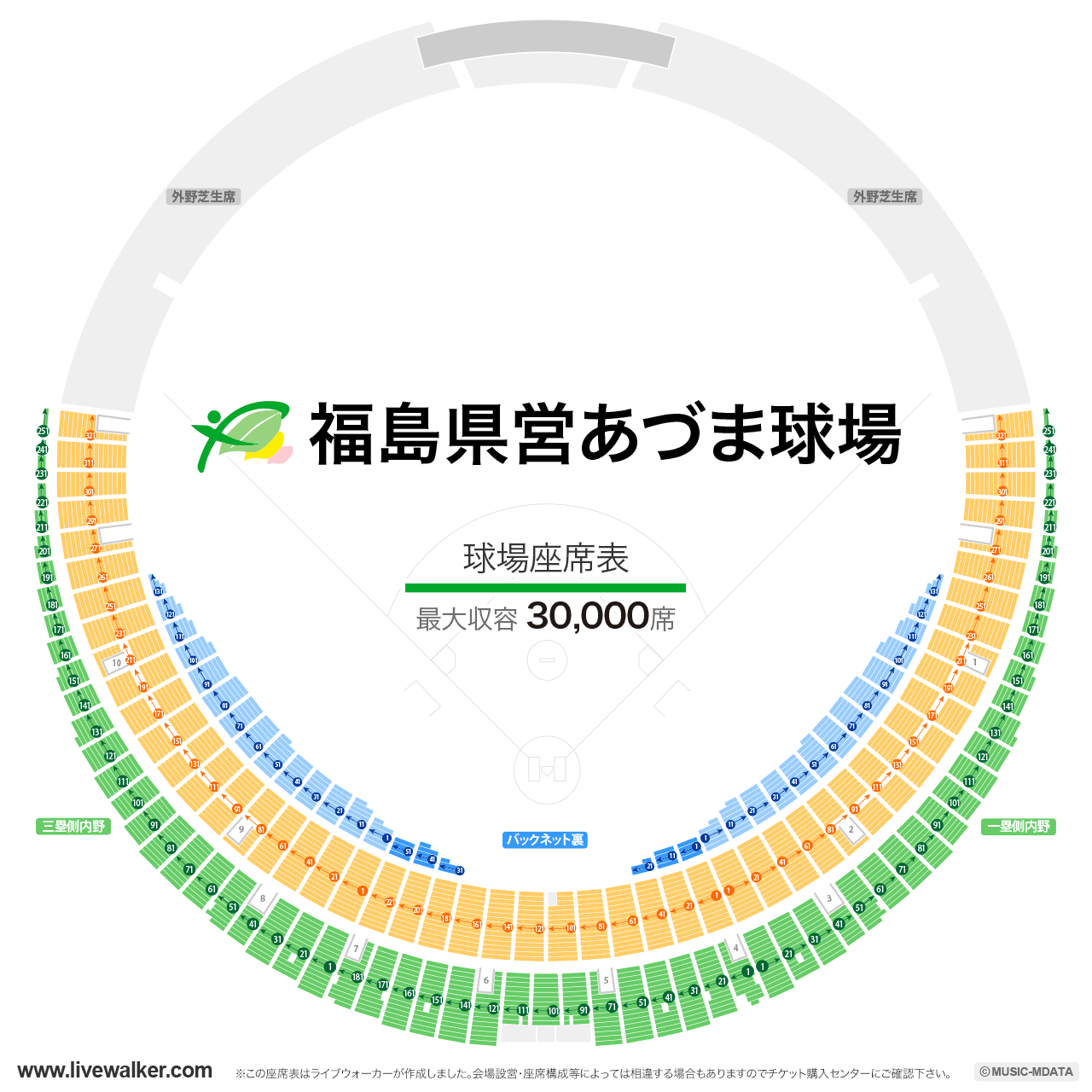 福島県営あづま球場球場の座席表
