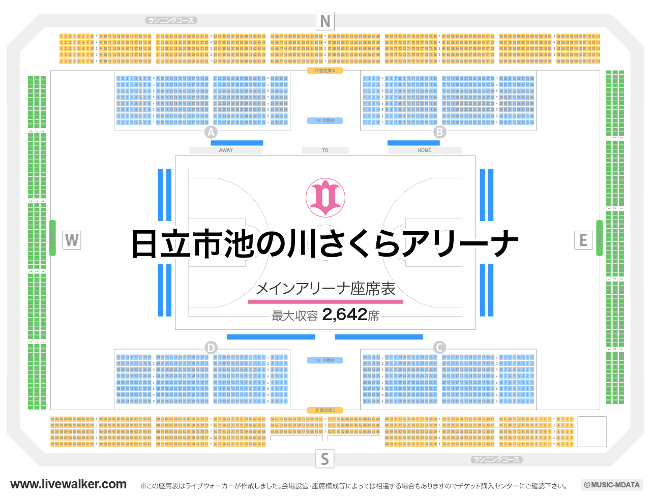 日立市池の川さくらアリーナメインアリーナの座席表