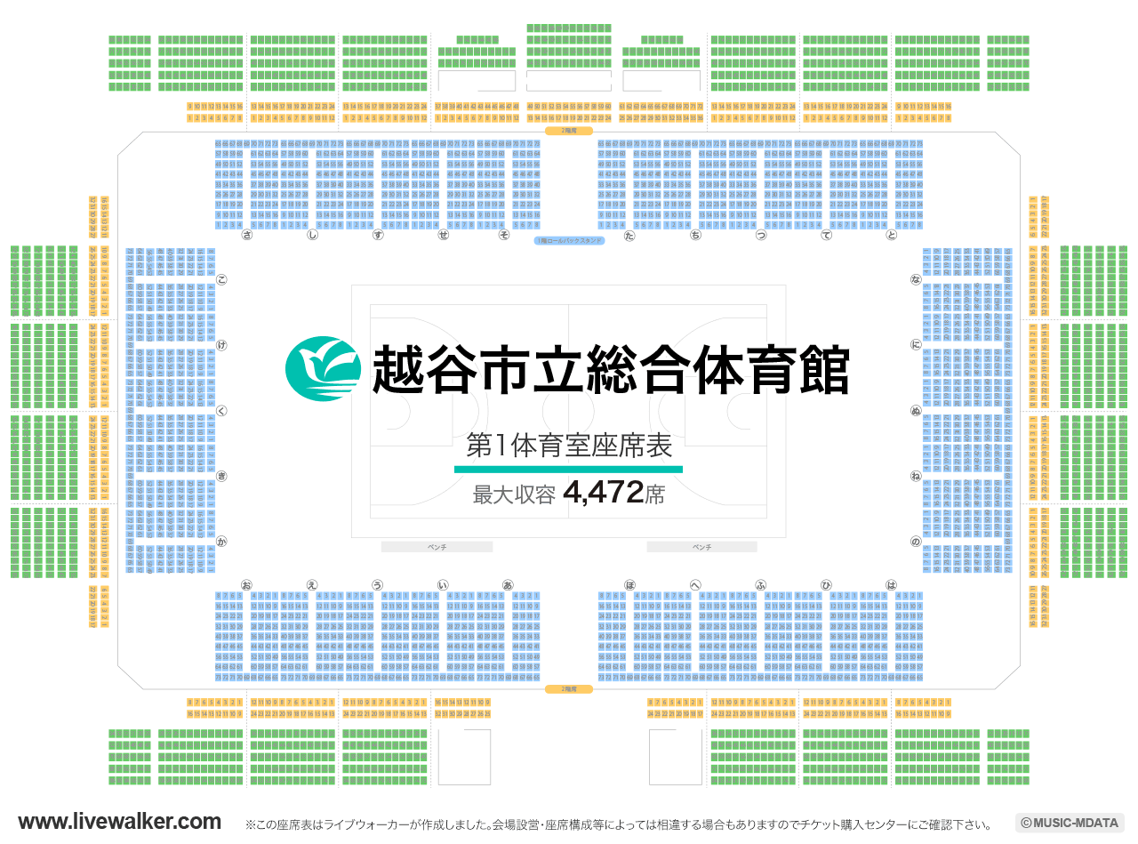 越谷市立総合体育館第1体育室の座席表