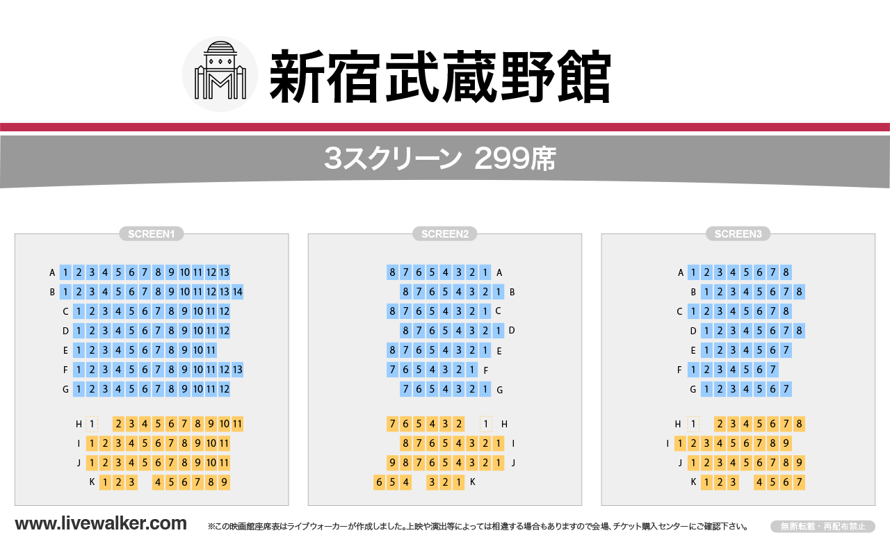 新宿武蔵野館スクリーンの座席表
