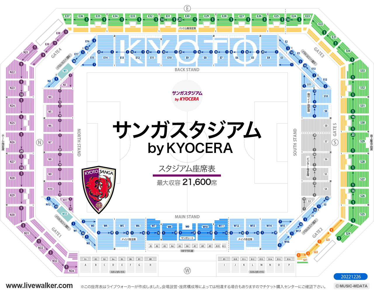 サンガスタジアム by KYOCERAスタジアムの座席表