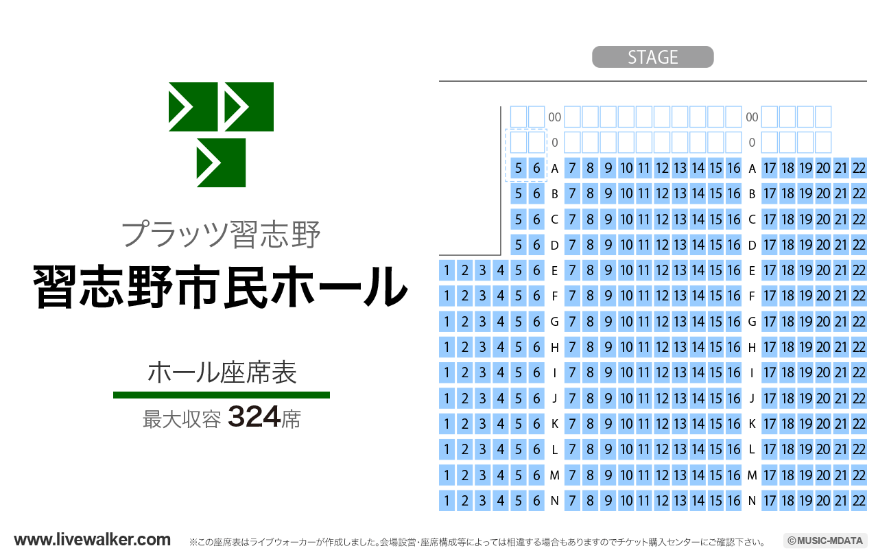 プラッツ習志野市民ホールホールの座席表