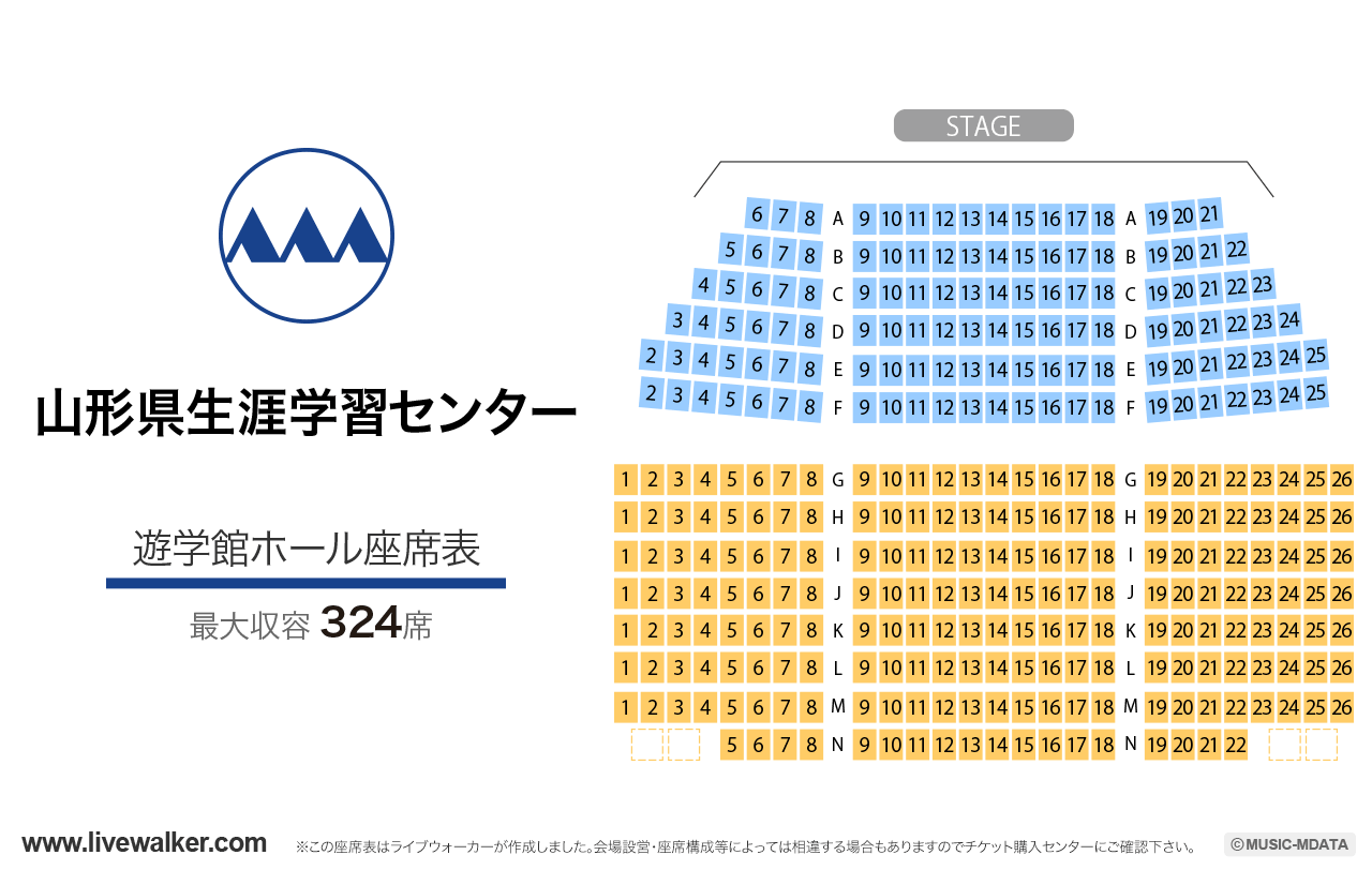 山形県生涯学習センター 遊学館遊学館ホールの座席表