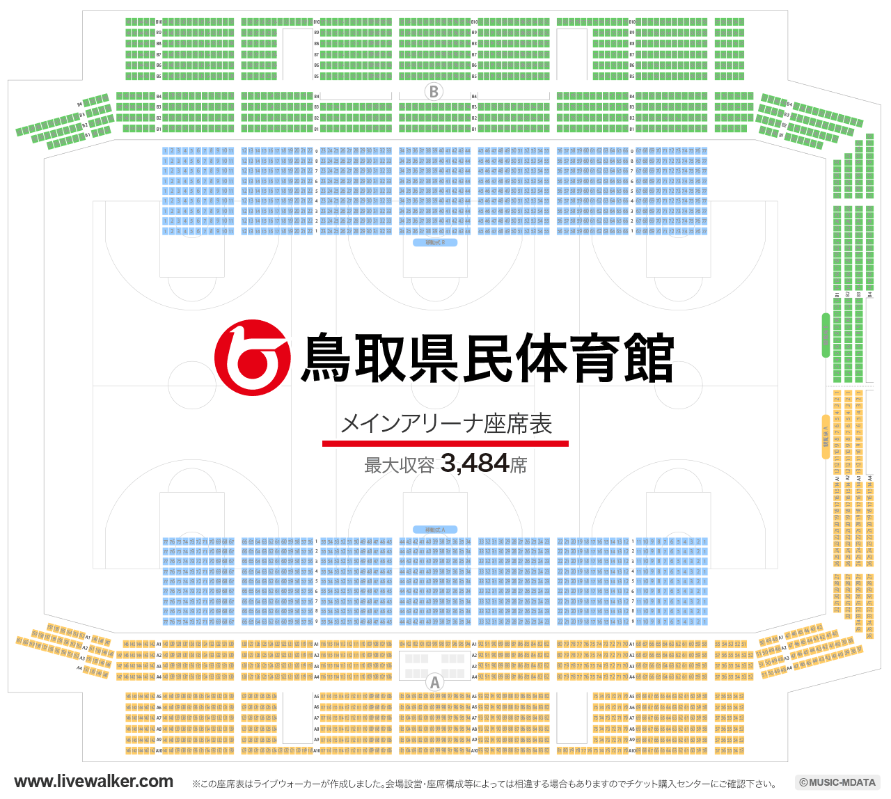 鳥取県民体育館メインアリーナの座席表