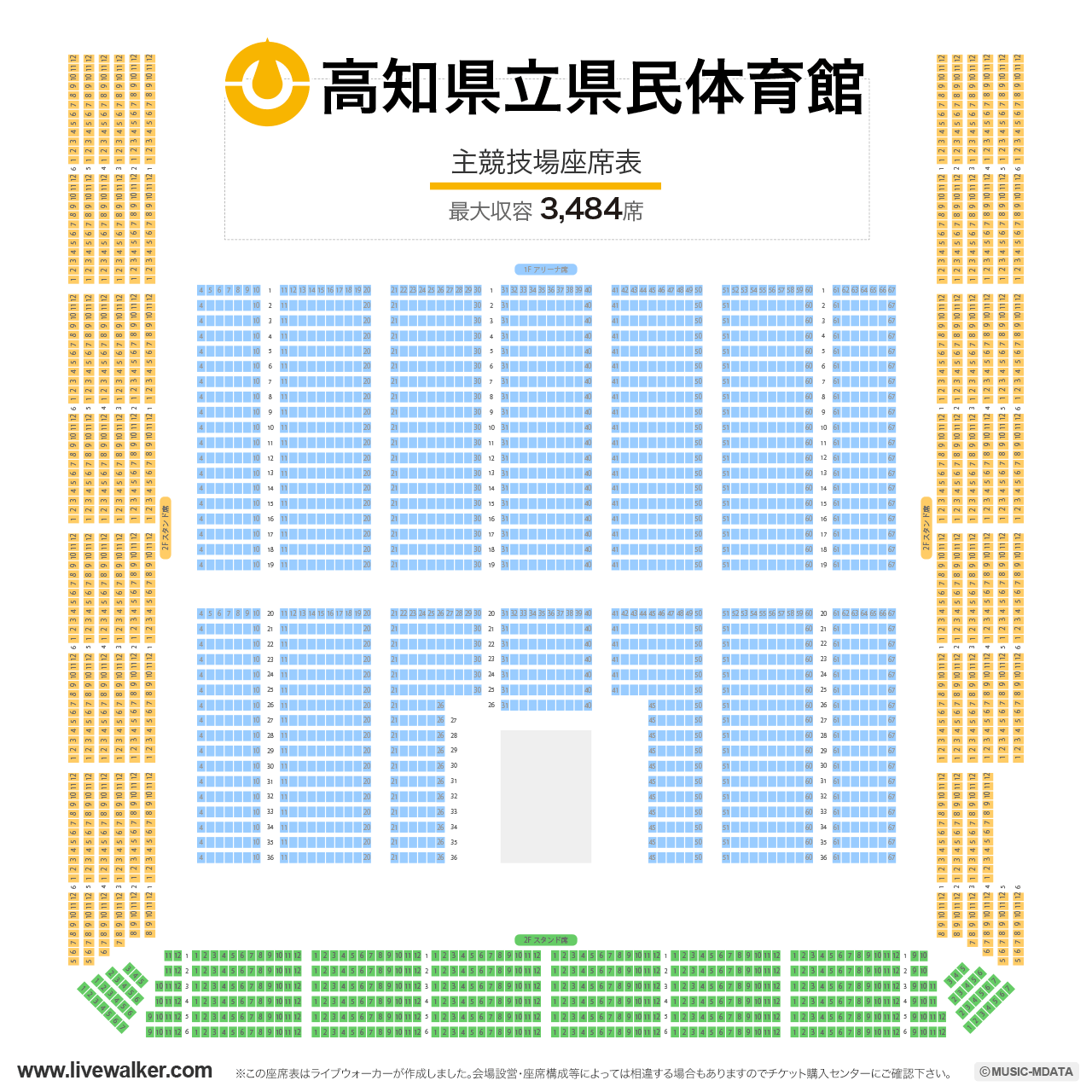 高知県立県民体育館主競技場の座席表