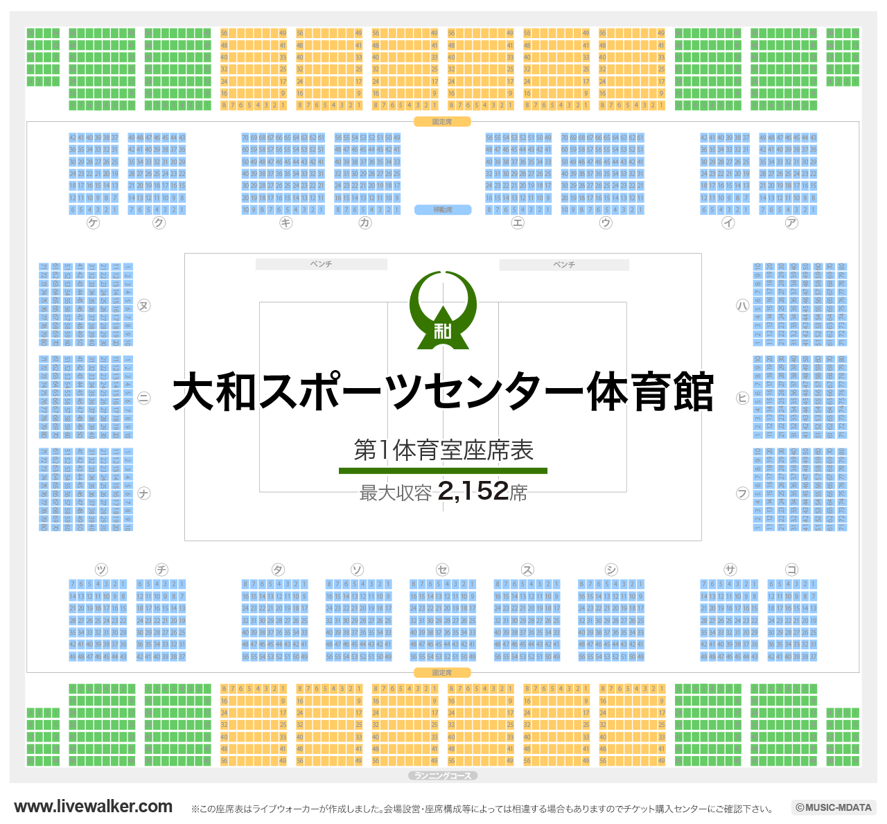 大和スポーツセンター体育会館第1体育室の座席表