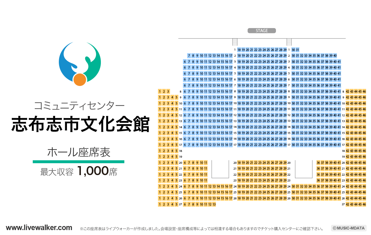 コミュニティセンター志布志市文化会館ホールの座席表