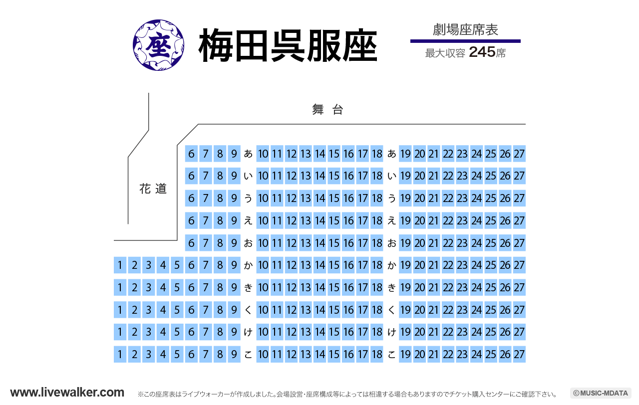 梅田呉服座劇場の座席表