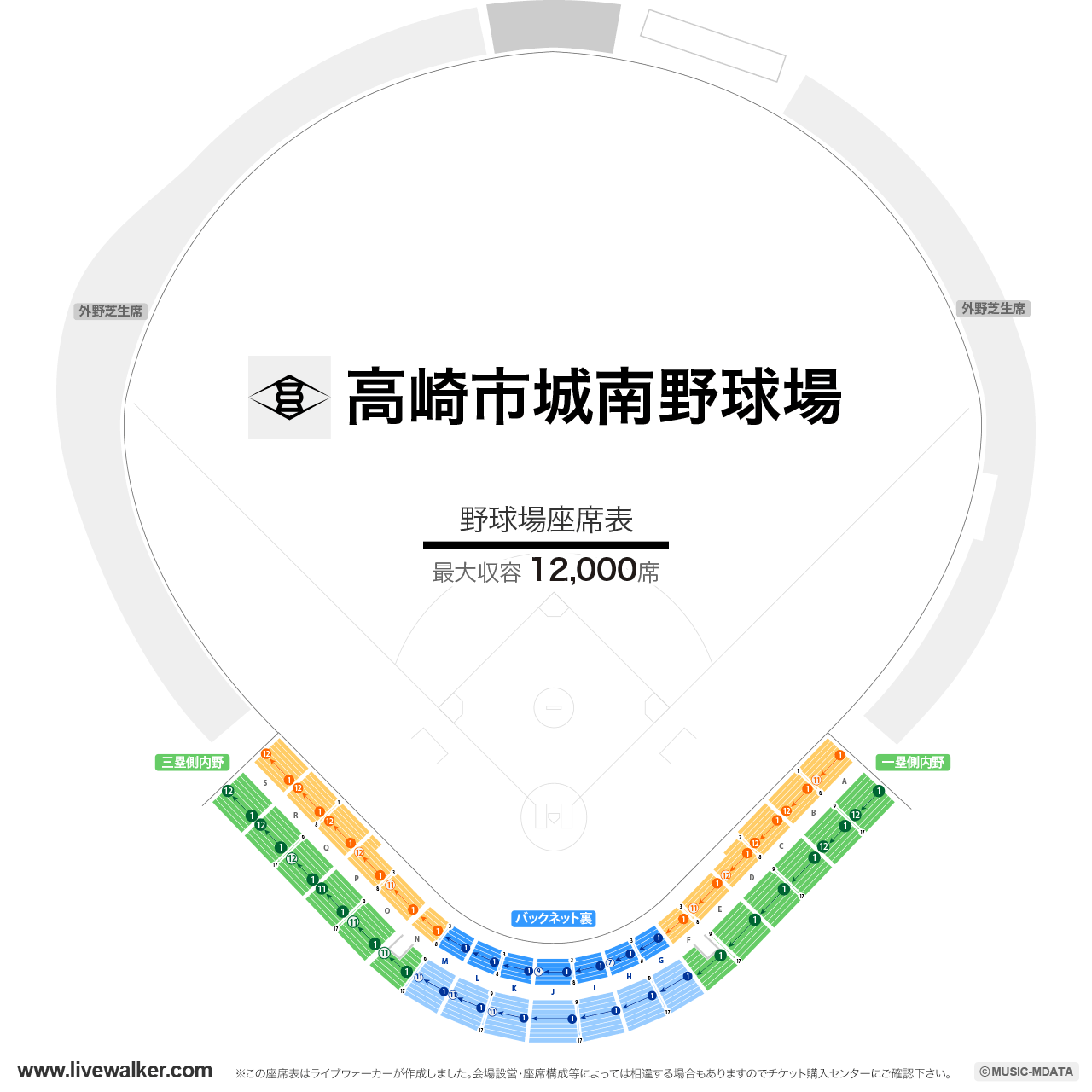 高崎市城南野球場球場の座席表