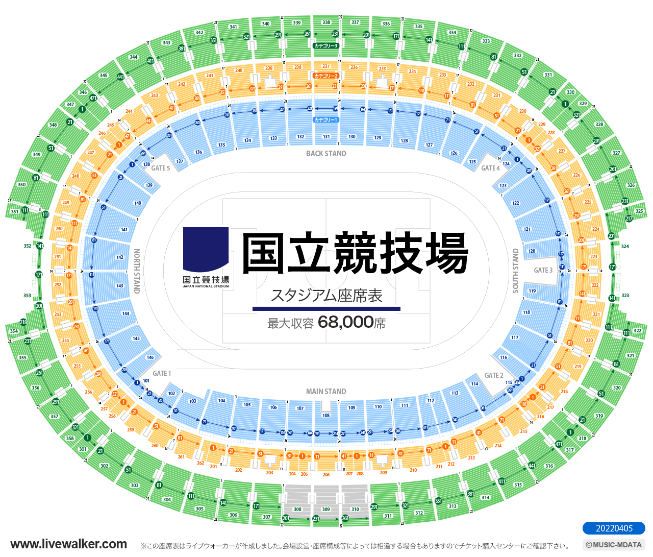 国立競技場 オリンピックスタジアムスタジアムの座席表