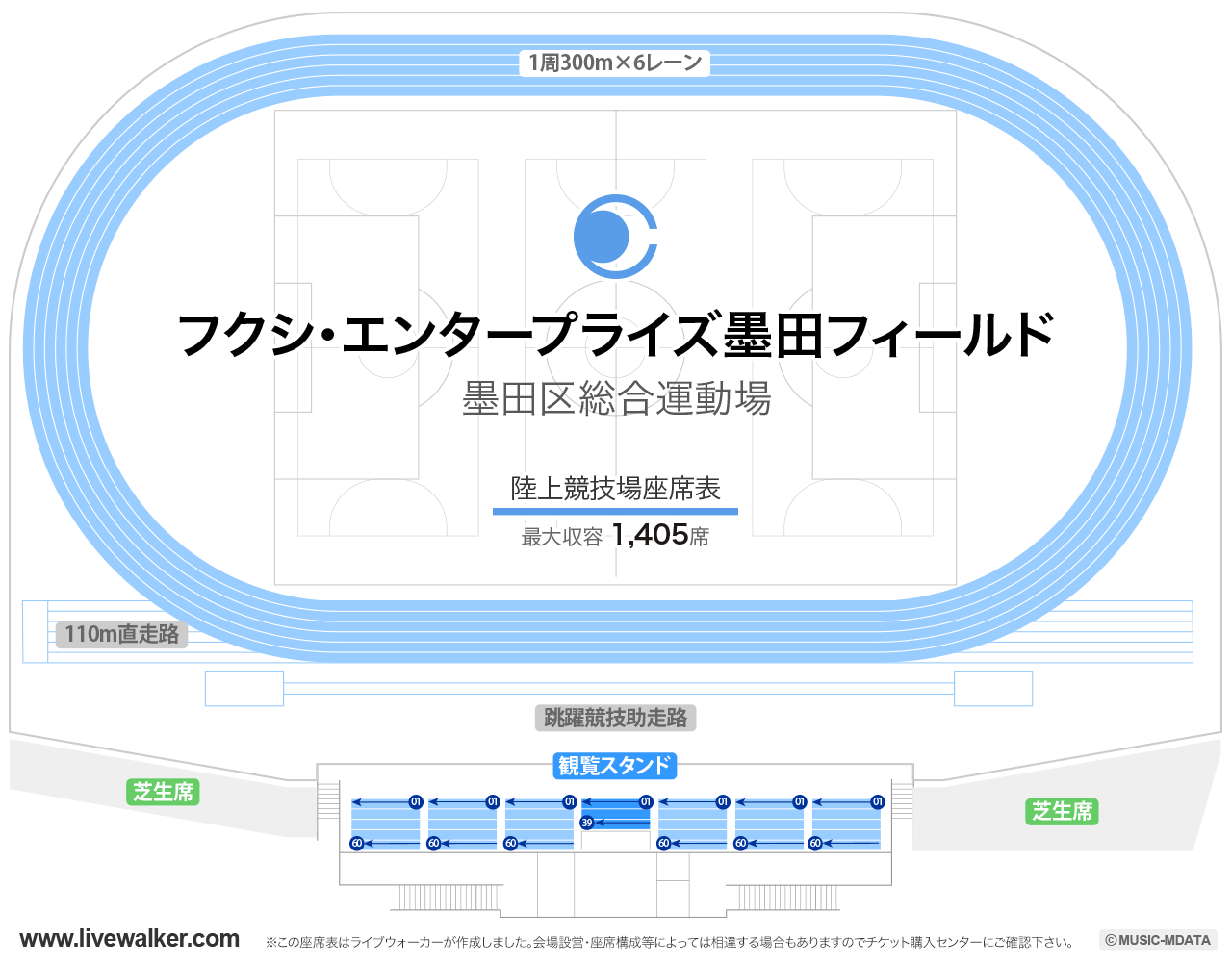 フクシ・エンタープライズ墨田フィールド競技場の座席表