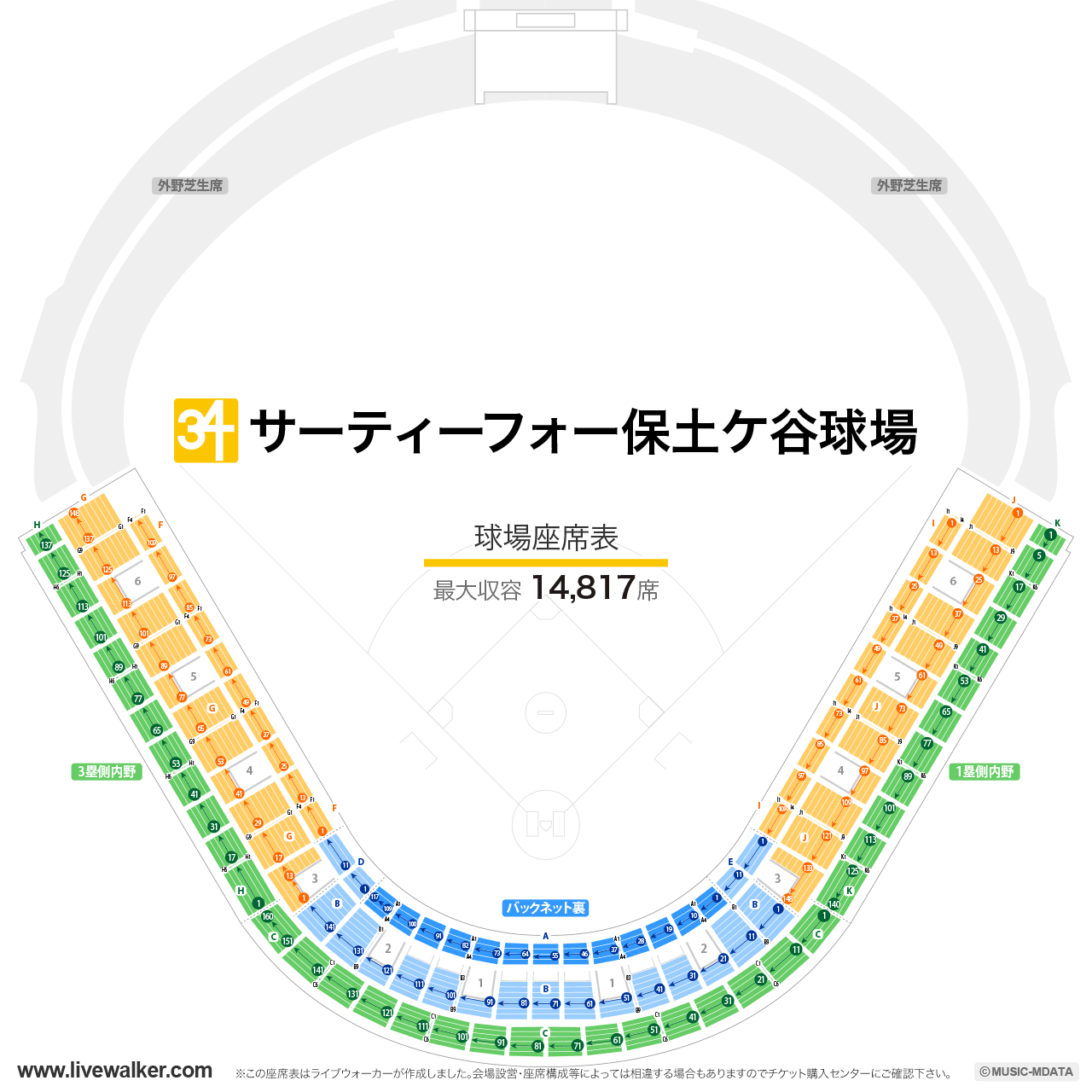 サーティーフォー保土ケ谷球場球場の座席表