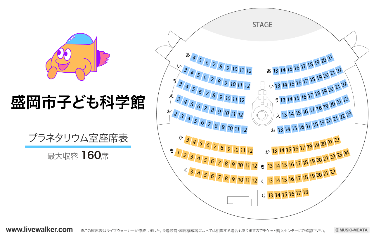 盛岡市子ども科学館プラネタリウム室の座席表