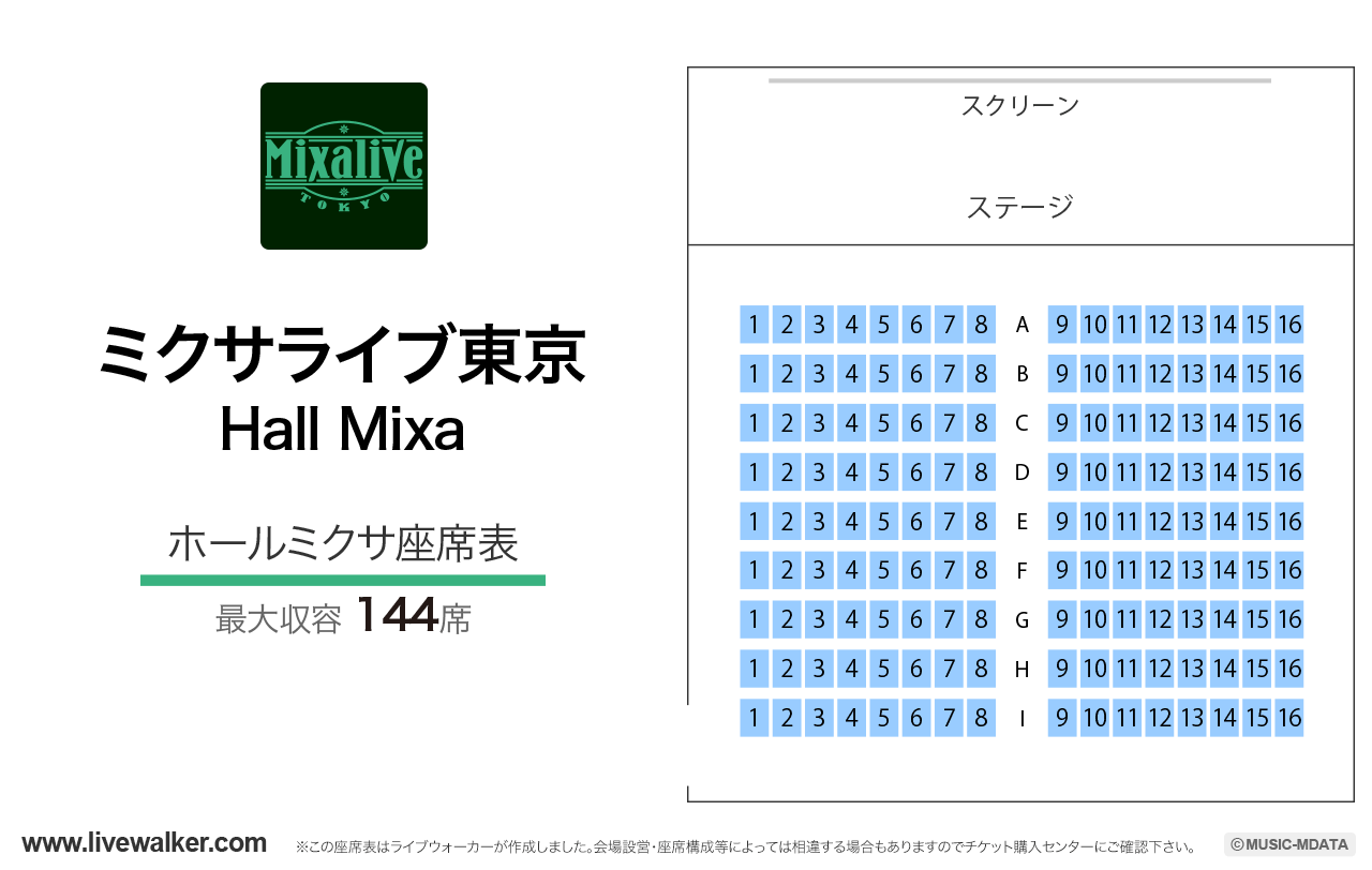 ミクサライブ東京ホールミクサの座席表