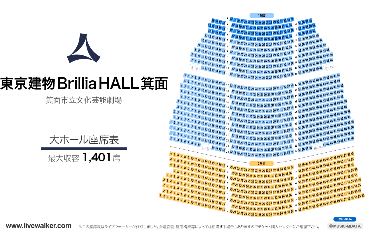 箕面市立文化芸能劇場大ホールの座席表