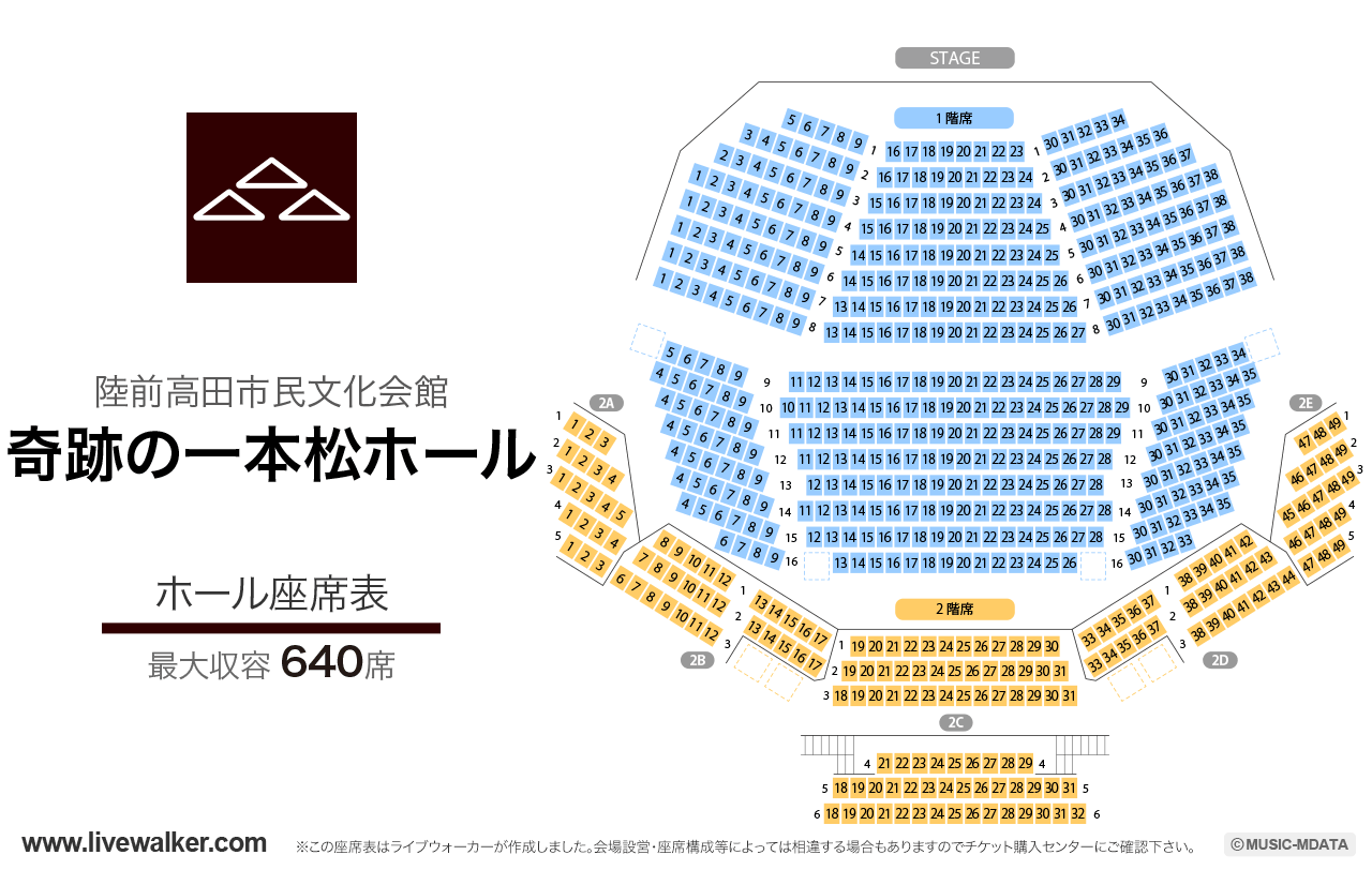 陸前高田市民文化会館 奇跡の一本松ホールの座席表