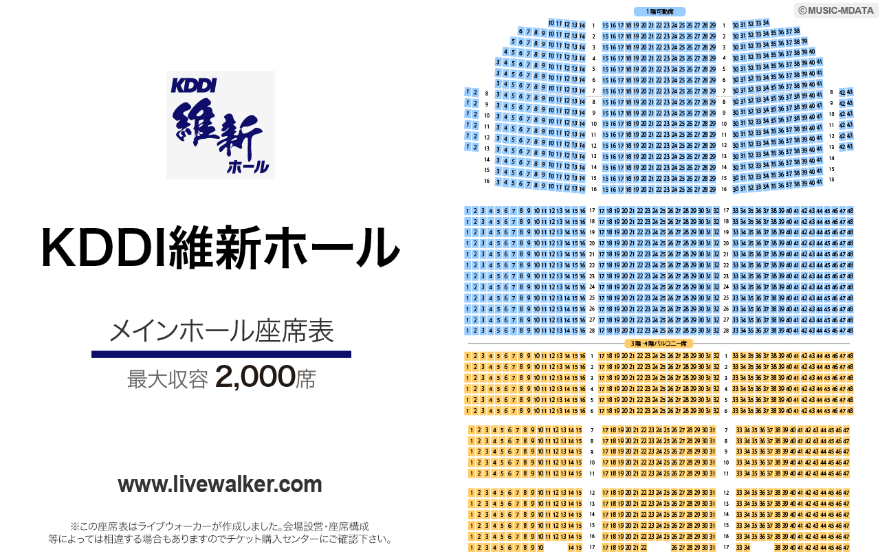 KDDI維新ホールメインホールの座席表