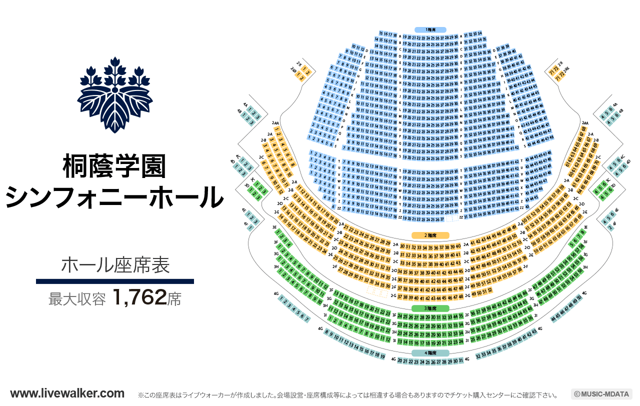 桐蔭学園シンフォニーホールホールの座席表