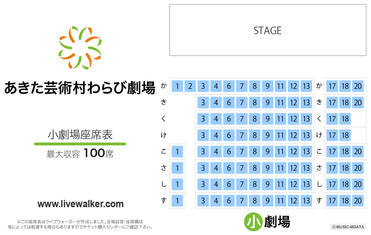 あきた芸術村 わらび劇場小劇場の座席表