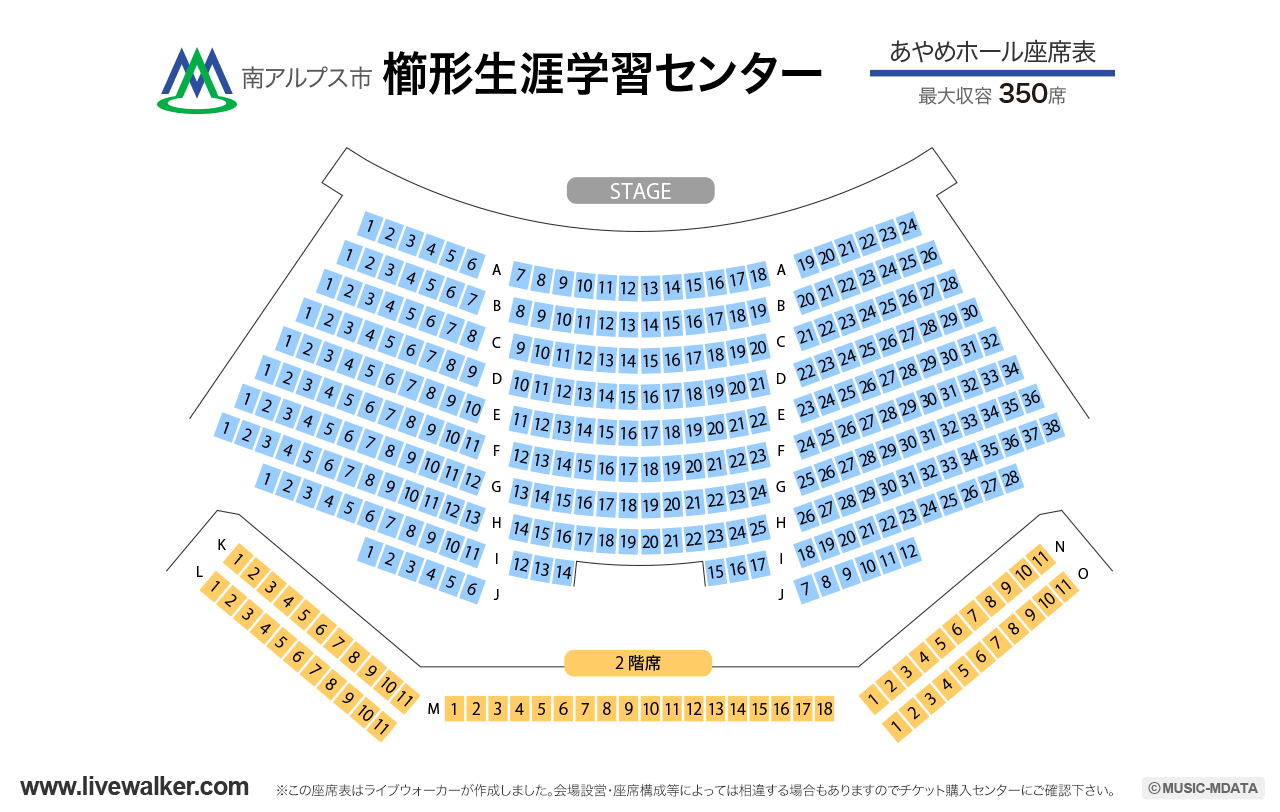 南アルプス市櫛形生涯学習センターあやめホールの座席表