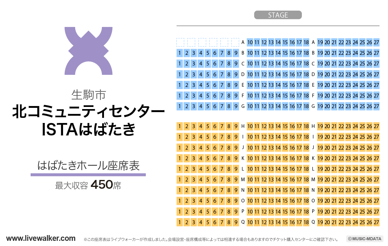 北コミュニティセンター ISTAはばたきはばたきホールの座席表