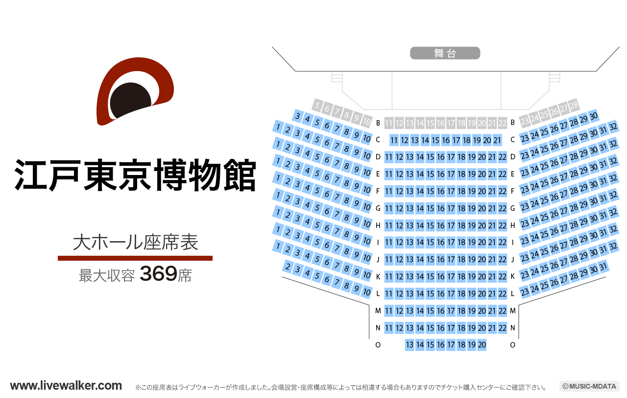 江戸東京博物館大ホールの座席表