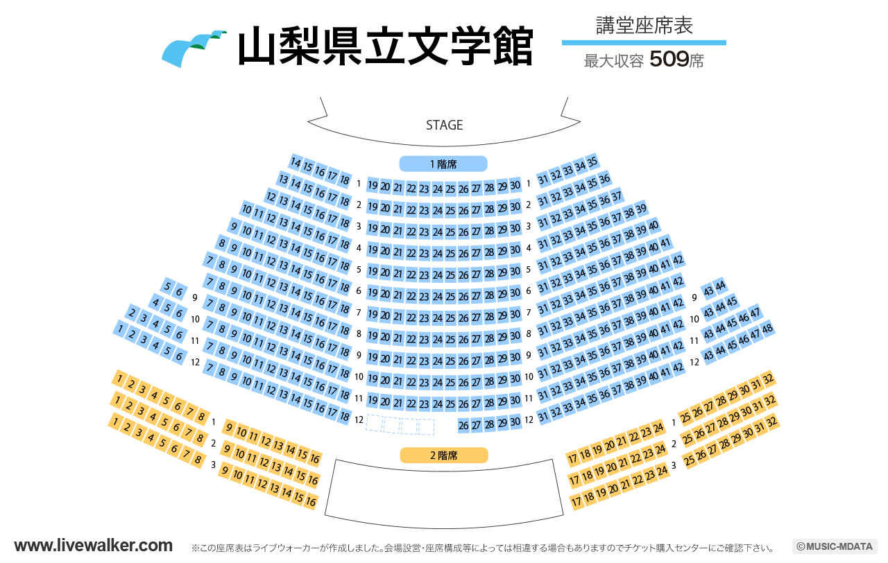 山梨県立文学館講堂の座席表