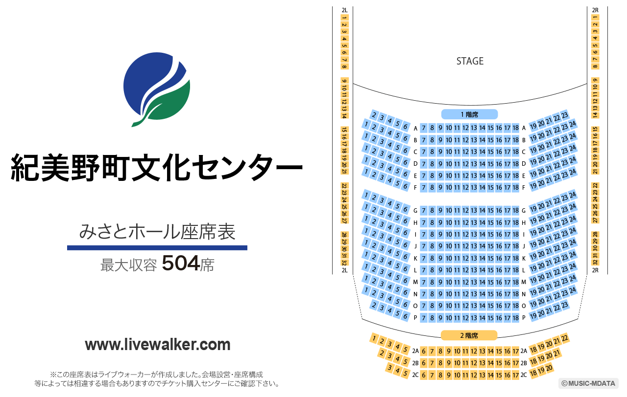 紀美野町文化センターみさとホールの座席表