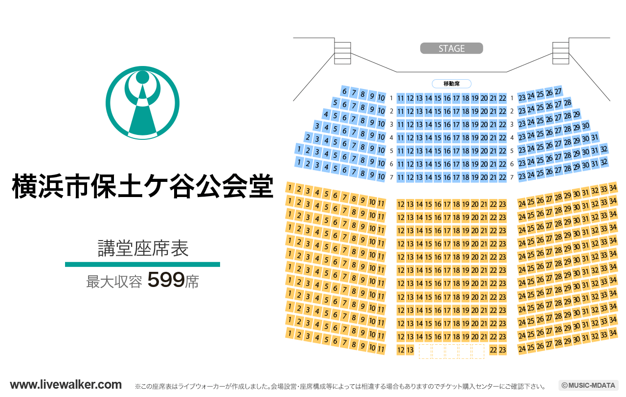 横浜市保土ケ谷公会堂講堂の座席表