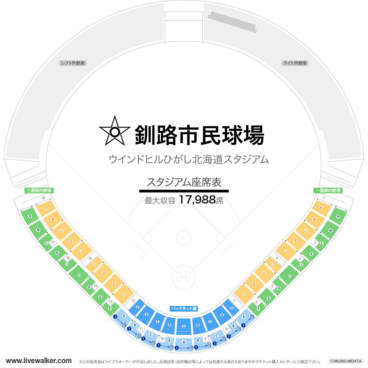 ウインドヒルひがし北海道スタジアムの座席表