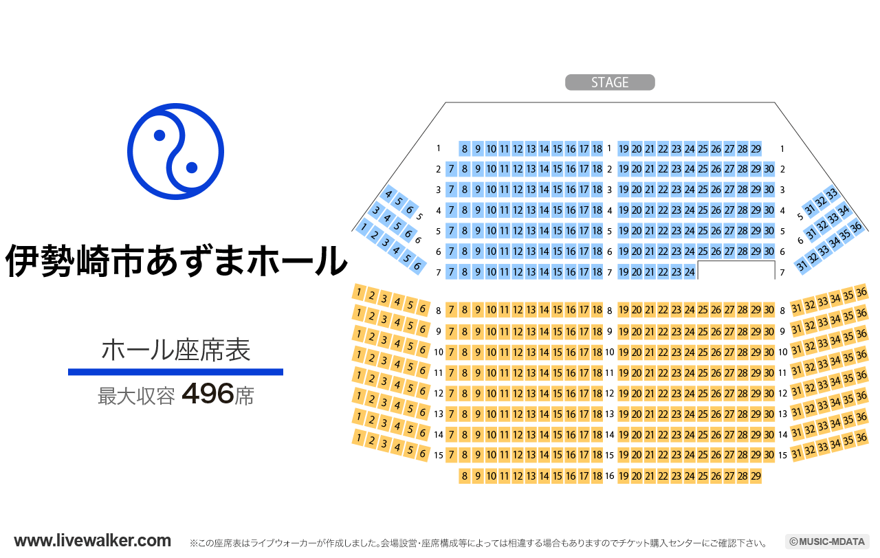 伊勢崎市あずまホールホールの座席表