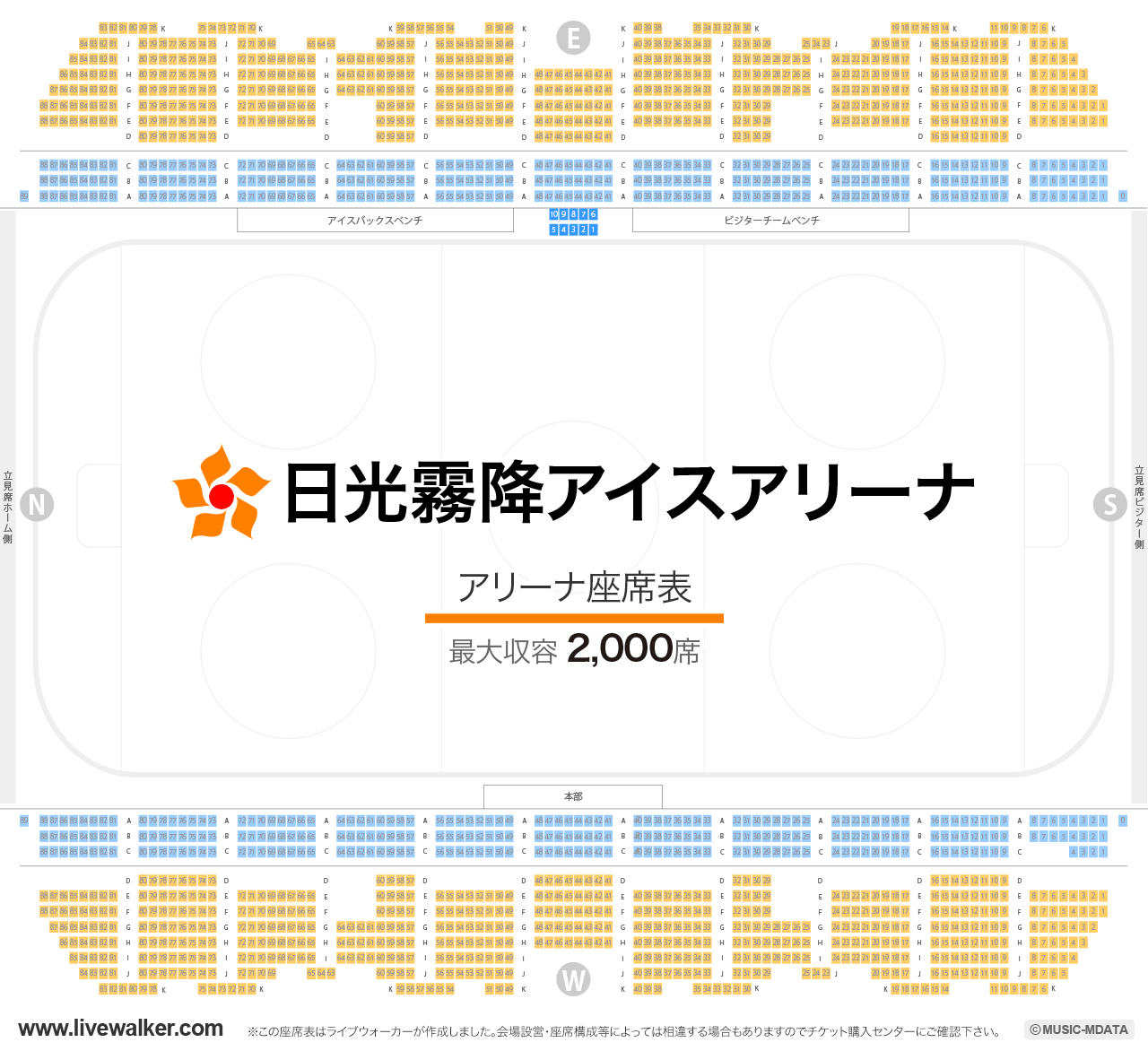 日光霧降アイスアリーナの座席表