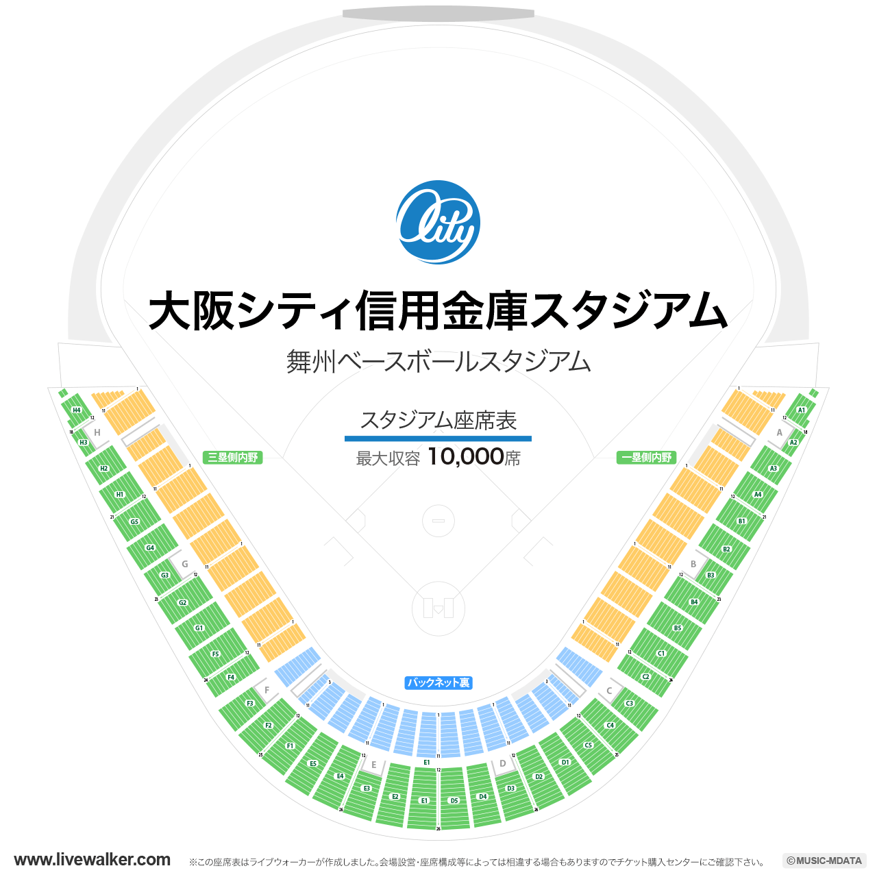 大阪シティ信用金庫スタジアムの座席表