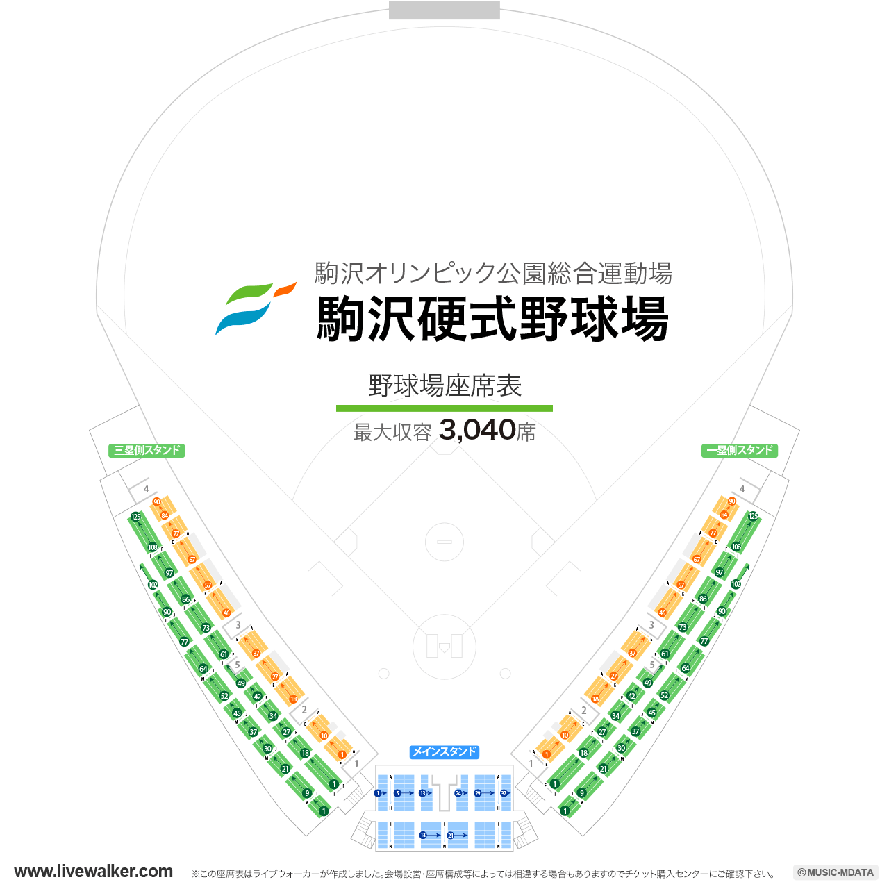駒沢オリンピック公園硬式野球場の座席表