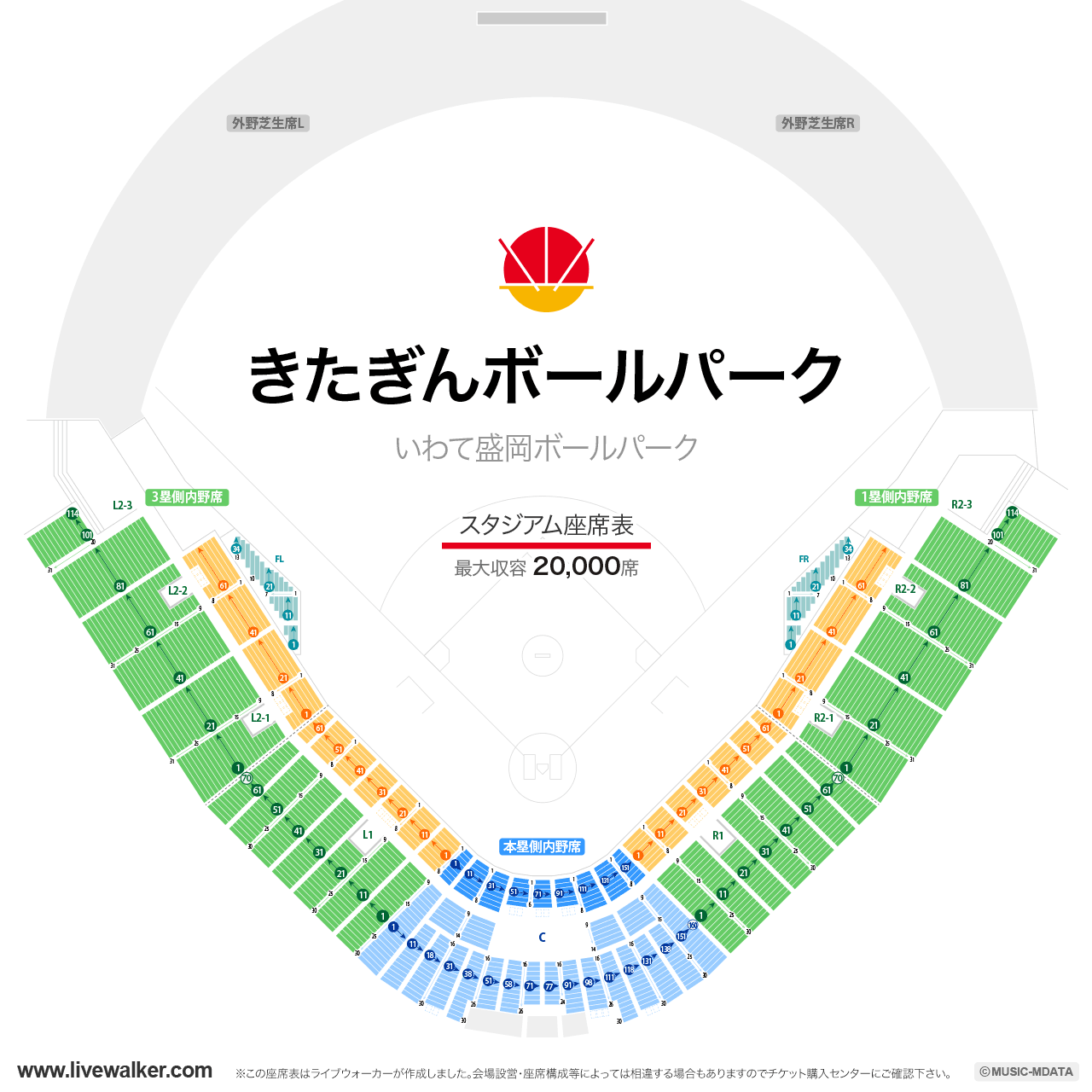 きたぎんボールパークの座席表