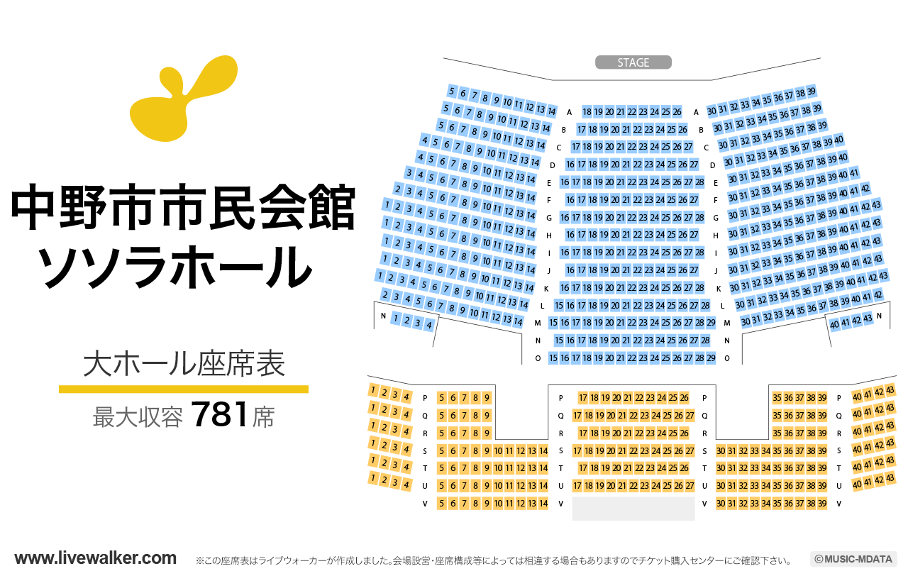 中野市市民会館 ソソラホールの座席表