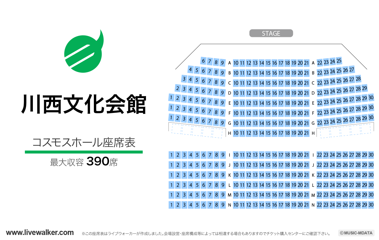 川西文化会館コスモスホールの座席表