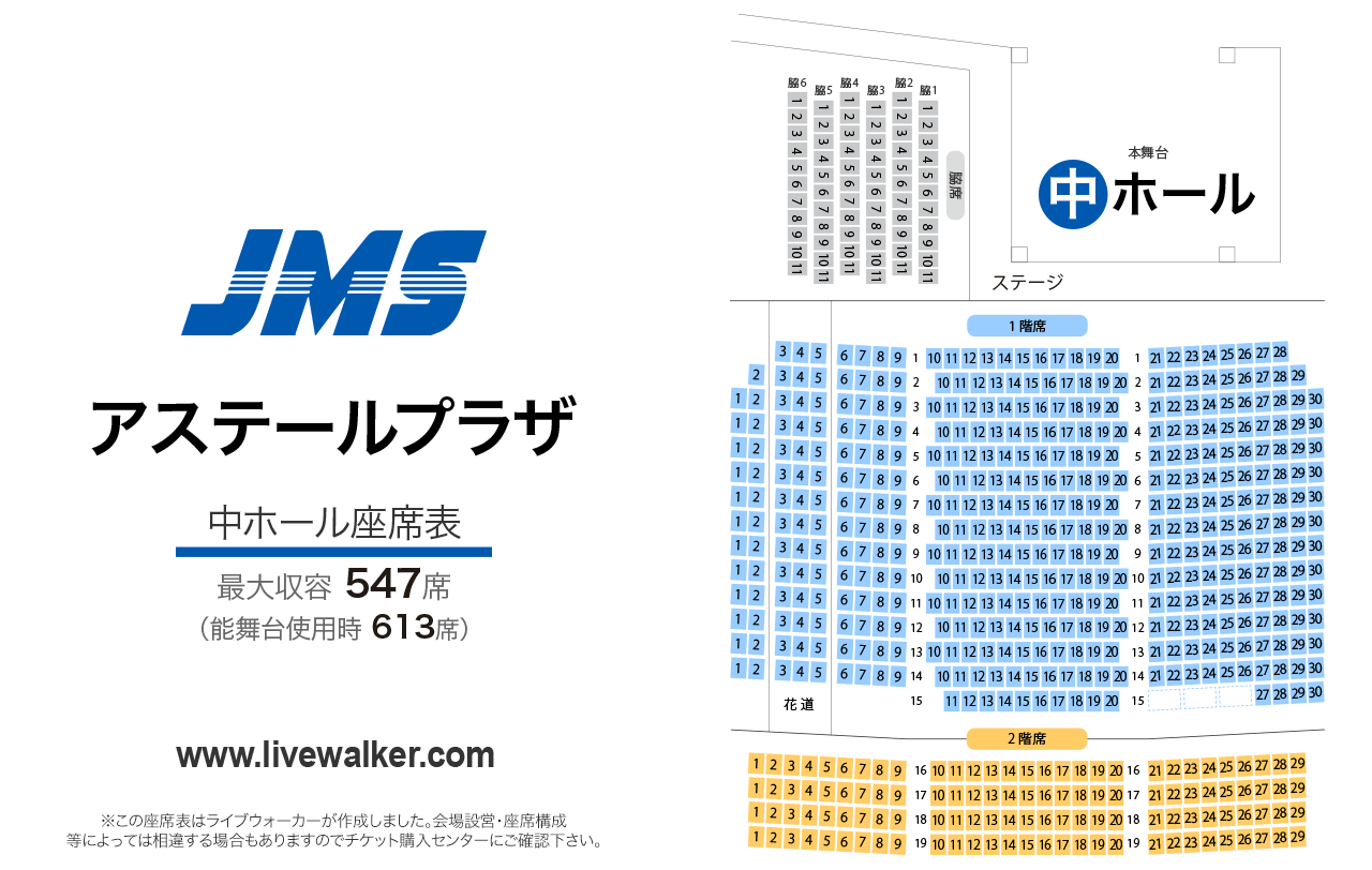 広島JMSアステールプラザ中ホールの座席表