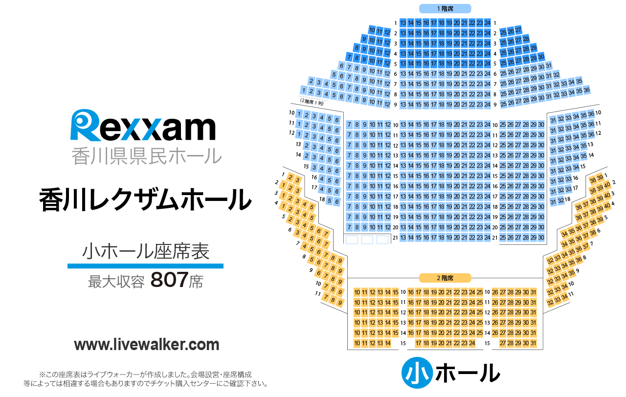 香川レクザムホール（香川県県民ホール）小ホールの座席表