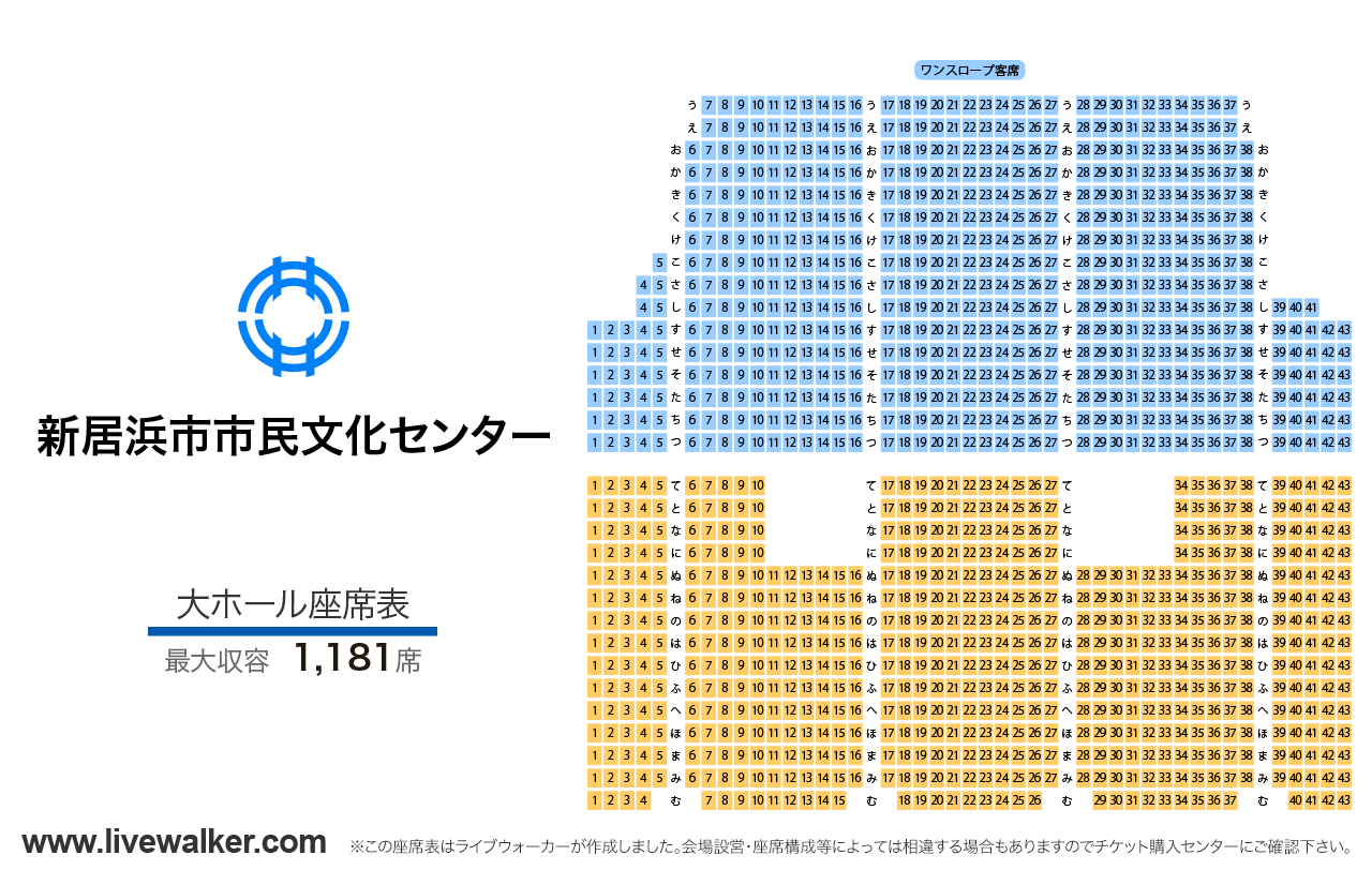 新居浜市市民文化センター大ホールの座席表