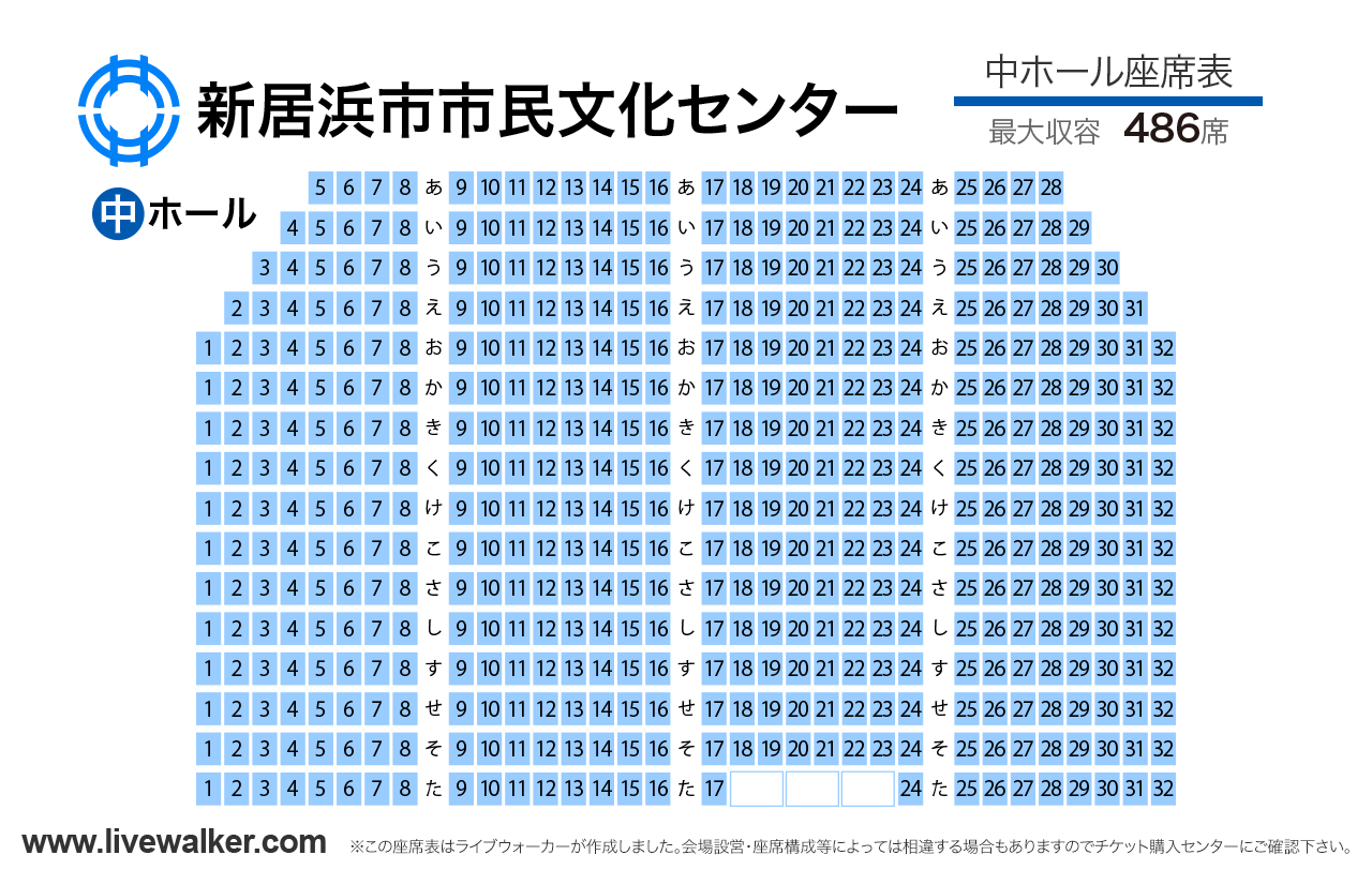 新居浜市市民文化センター中ホールの座席表