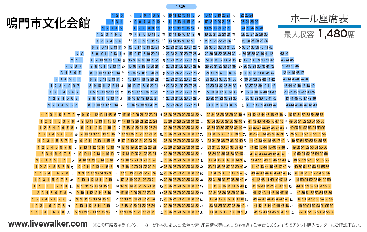 鳴門市文化会館ホールの座席表