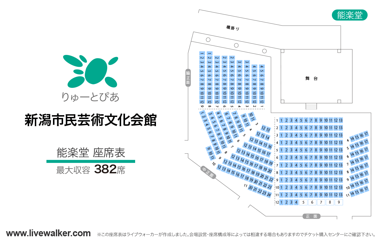 りゅーとぴあ 新潟市民芸術文化会館能楽堂の座席表