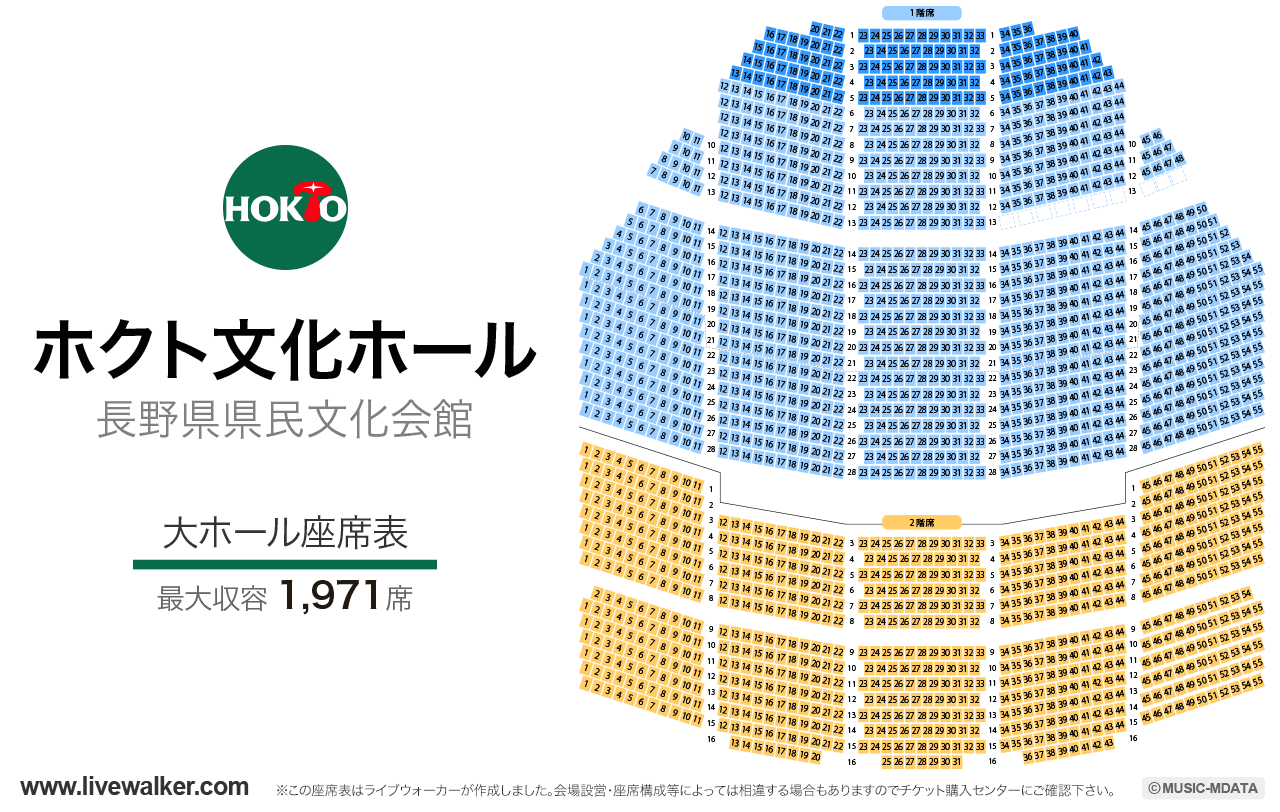 ホクト文化ホール（長野県県民文化会館）大ホールの座席表