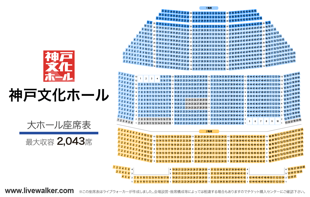 神戸文化ホール大ホールの座席表