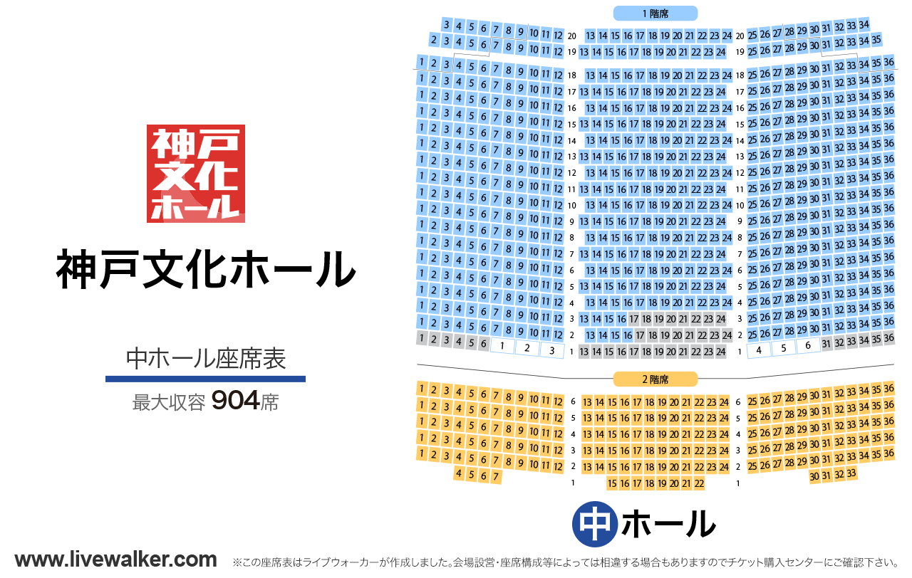 神戸文化ホール中ホールの座席表
