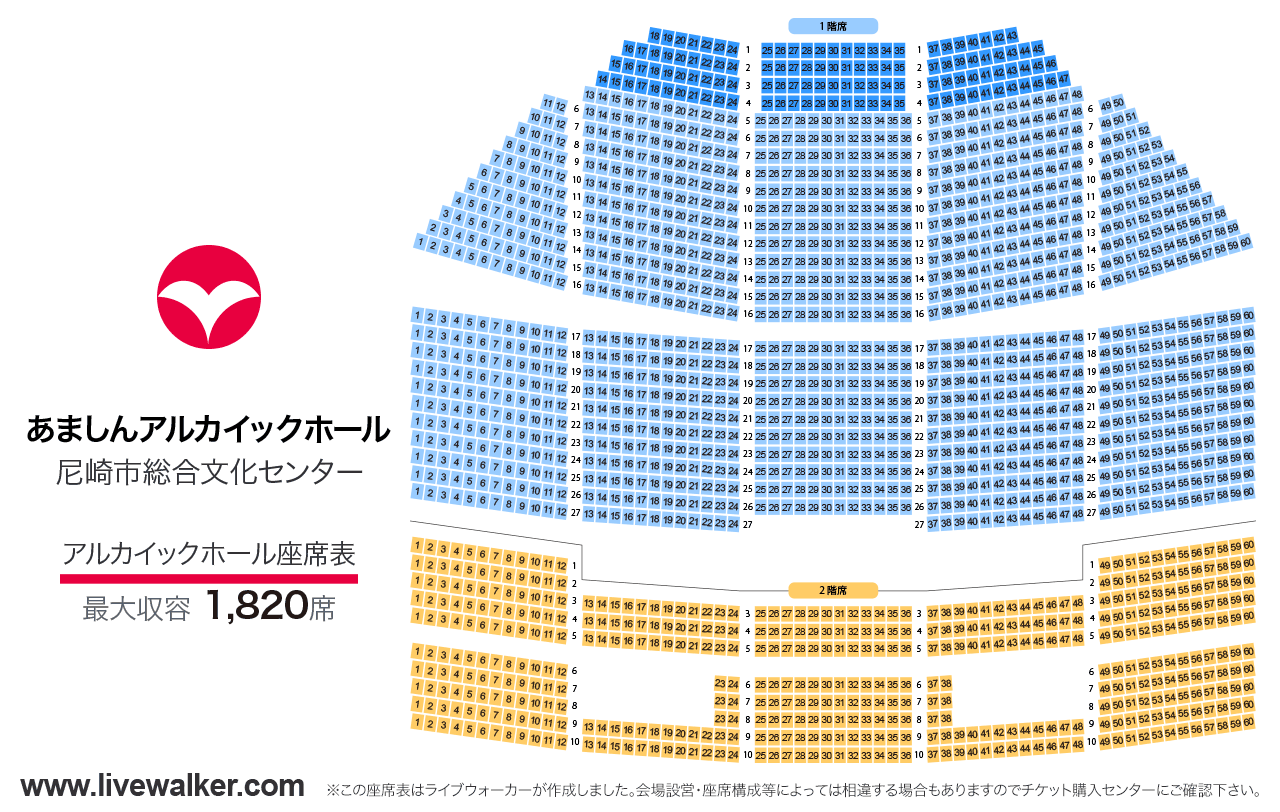 あましんアルカイックホール大ホールの座席表