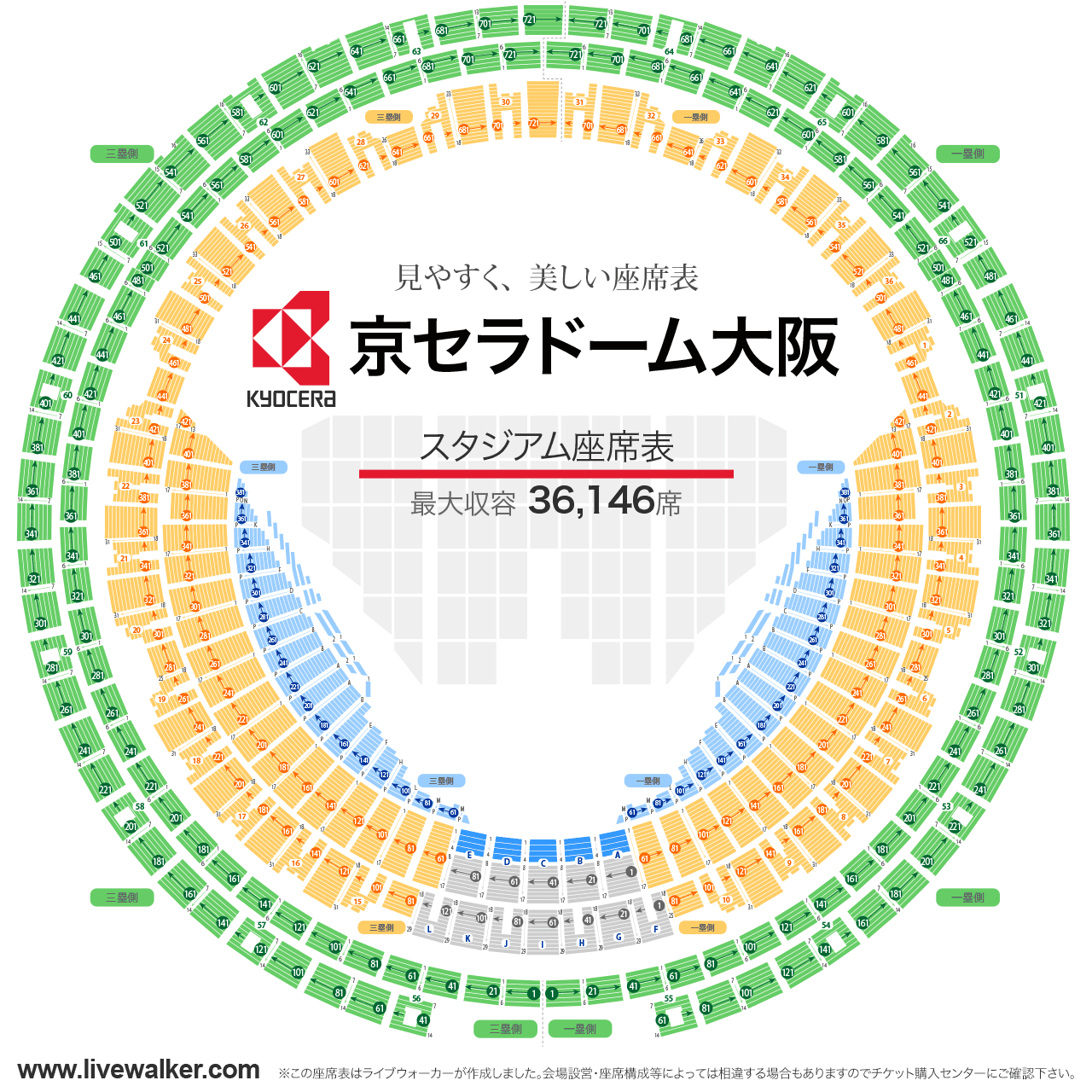 京セラドーム大阪スタジアムの座席表