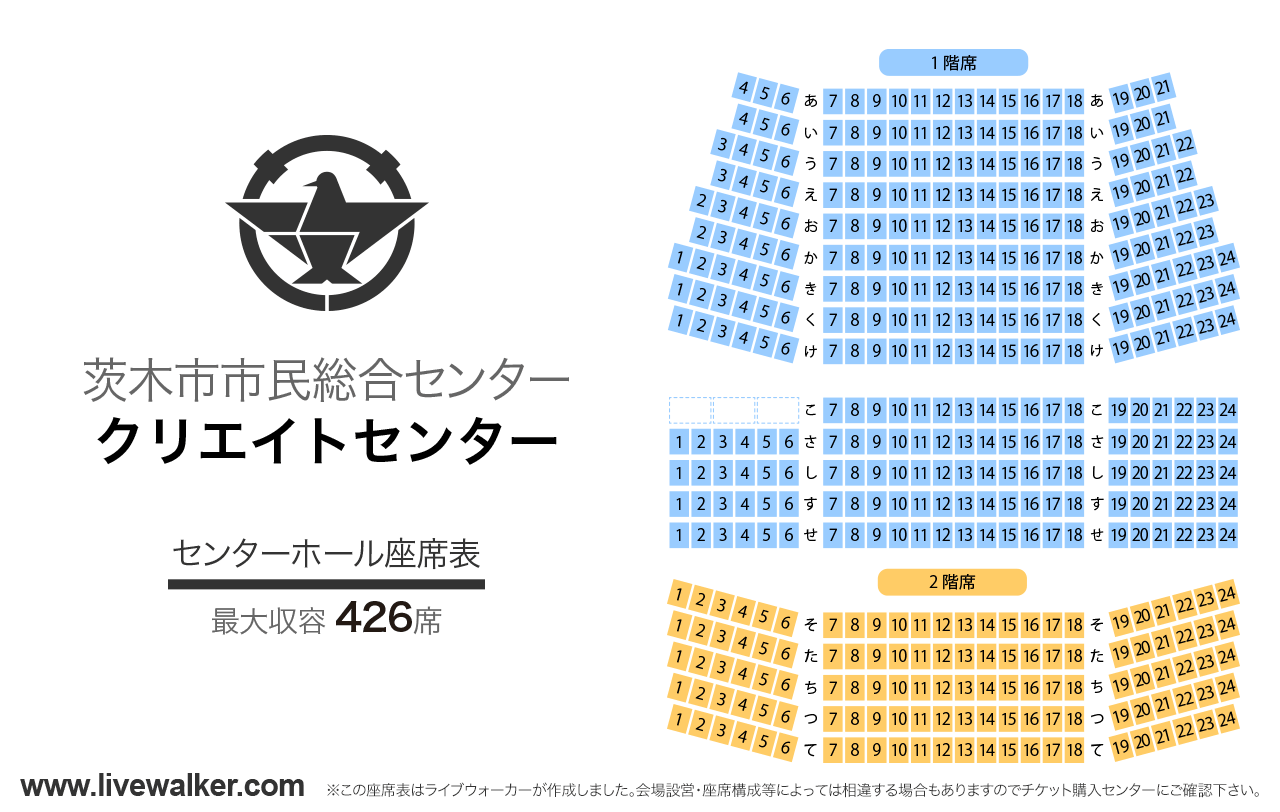 茨木市市民総合センター（クリエイトセンター）センターホールの座席表